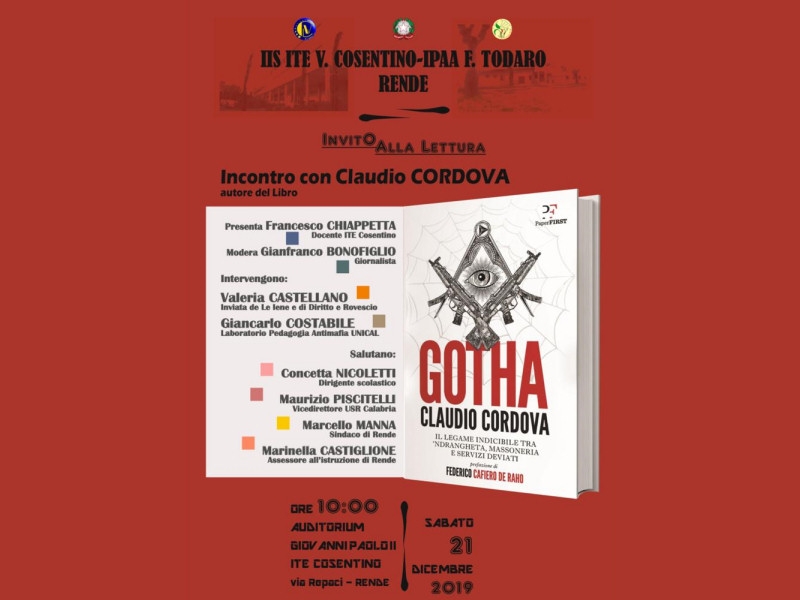 21 dicembre 2019 - Rende, IIS - ITE &quot;V. Cosentino&quot; - IPAA &quot;F. Todaro&quot;, presentazione del libro &quot;Gotha&quot; con l&#039;autore, Claudio Cordova