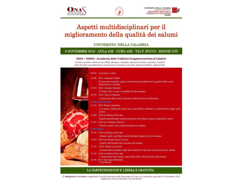 Unical, Simposio sul miglioramento della qualità dei salumi