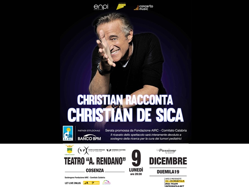 Ultimi biglietti disponibili per lo speciale spettacolo di Christian De Sica. Appuntamento dedicato a Fondazione AIRC e ai suoi progetti di ricerca sui tumori pediatrici