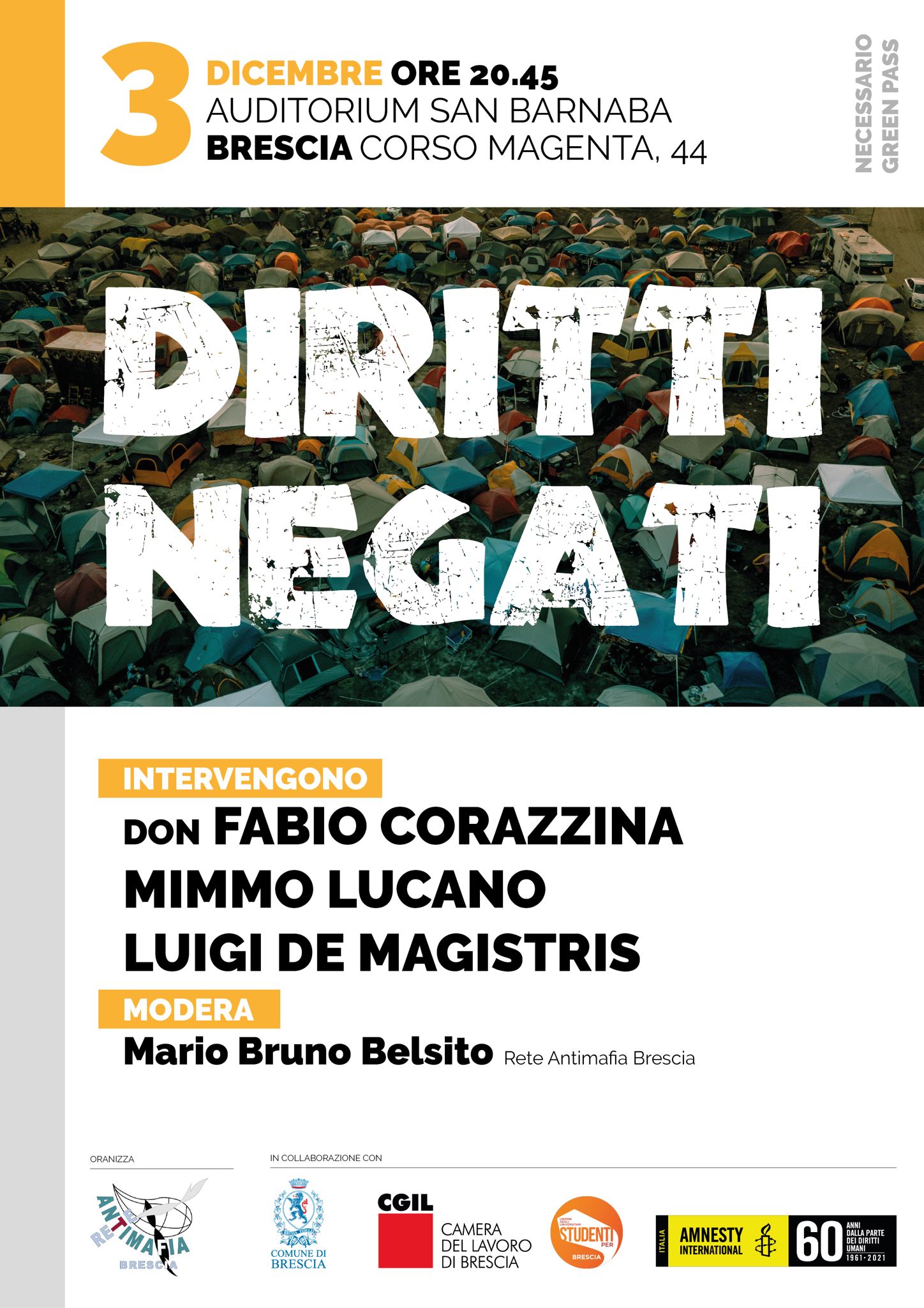Incontro a Brescia sul tema dei diritti negati con Luigi De Magistris e Mimmo Lucano