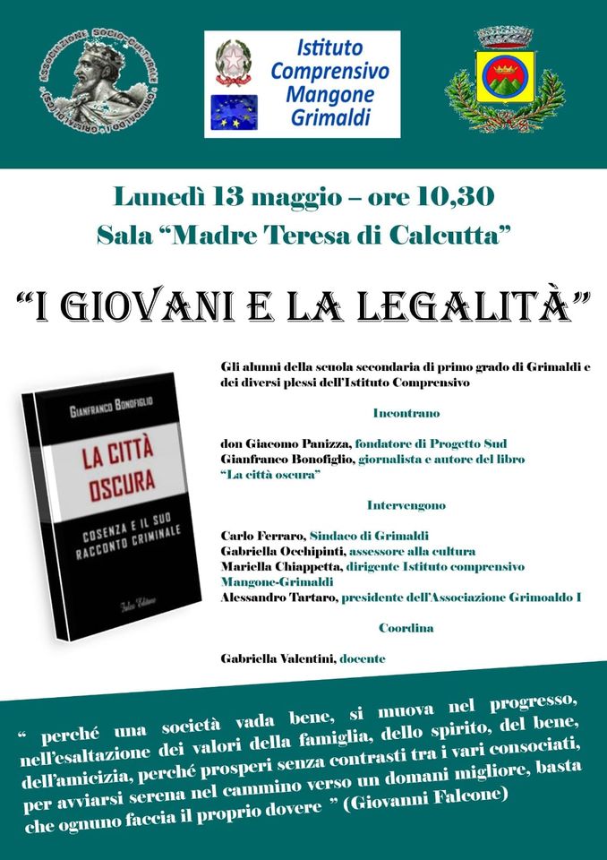 Locandina incontro su "I Giovani e la Legalità" - Grimaldi